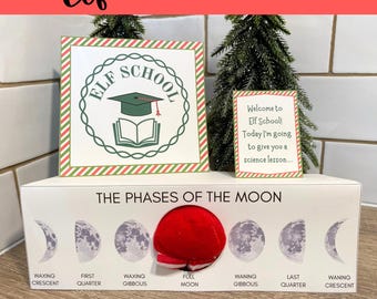 Adereços de fases da lua de elfo para impressão, cena de fases da lua de elfo, adereços escolares de elfo, ideias engraçadas de elfo, adereços de elfo de Natal, cena de elfo para download instantâneo