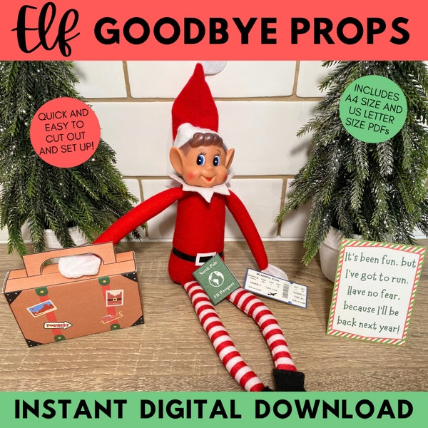 Printable Elf Goodbye Props, Christmas Elf Vacation, Elf Suitcase and Passport, Easy Elf Idea, Elf Travel Props, Instant Download Elf Scenes