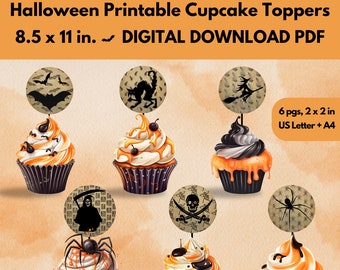 Halloween Cupcakes | Vintage Theme Halloween Cupcake Toppers | Toppers Printable | Halloween Decor | Cupcake Toppers | Halloween Party