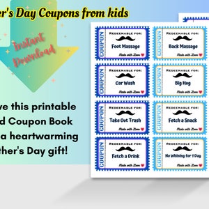 Druckbare Vatertags-Gutscheine für Papa, Vatertagsgeschenk von Kindern, Last-Minute-Vatertags-Idee, druckbare Gutscheine für Papa, INSTANT DOWNLOAD