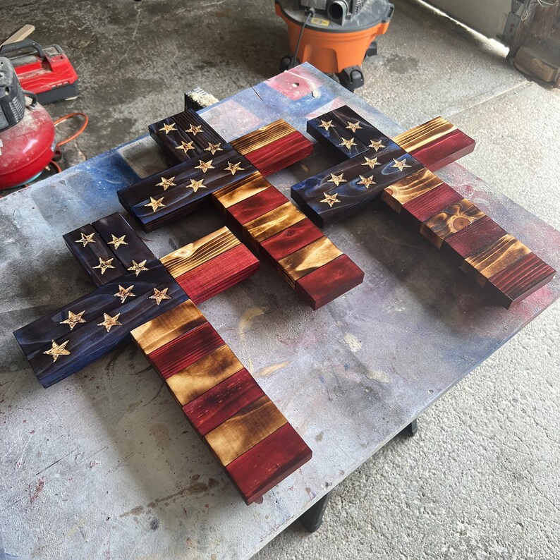 Wooden American Flag Cross Etsy