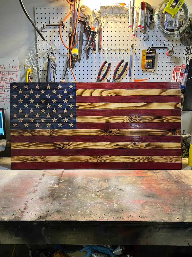 Rustic Wooden American Flag Etsy