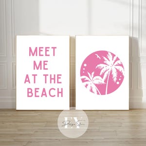 Pink Palm Tree Beach Print: Minimalist Coastal Art (Digital Download)