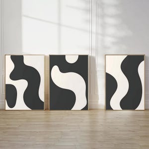 Abstract Art Prints: Modern Black Beige Gallery Wall Set (Digital Download)
