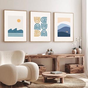 Marineblaue abstrakte Kunstdrucke, Marineblaue Wandbilder, Blaue Abstrakte Wandkunst, Abstraktes Poster-Set, 3-teilige Wandkunst, Modernes Abstraktes Poster