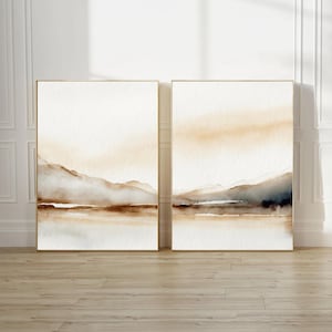 Watercolor Landscape Art | Set of 2 Prints | Neutral Minimalist Mountain Art | Abstract Wall Print | Abstract Watercolor Art |Brown Wall art