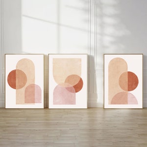 Bohemian Abstract Print Set | Neutral Geometric Modern Art | Set of 3 Prints | Minimalist Art Print | Terracotta Print Set |Digital Download
