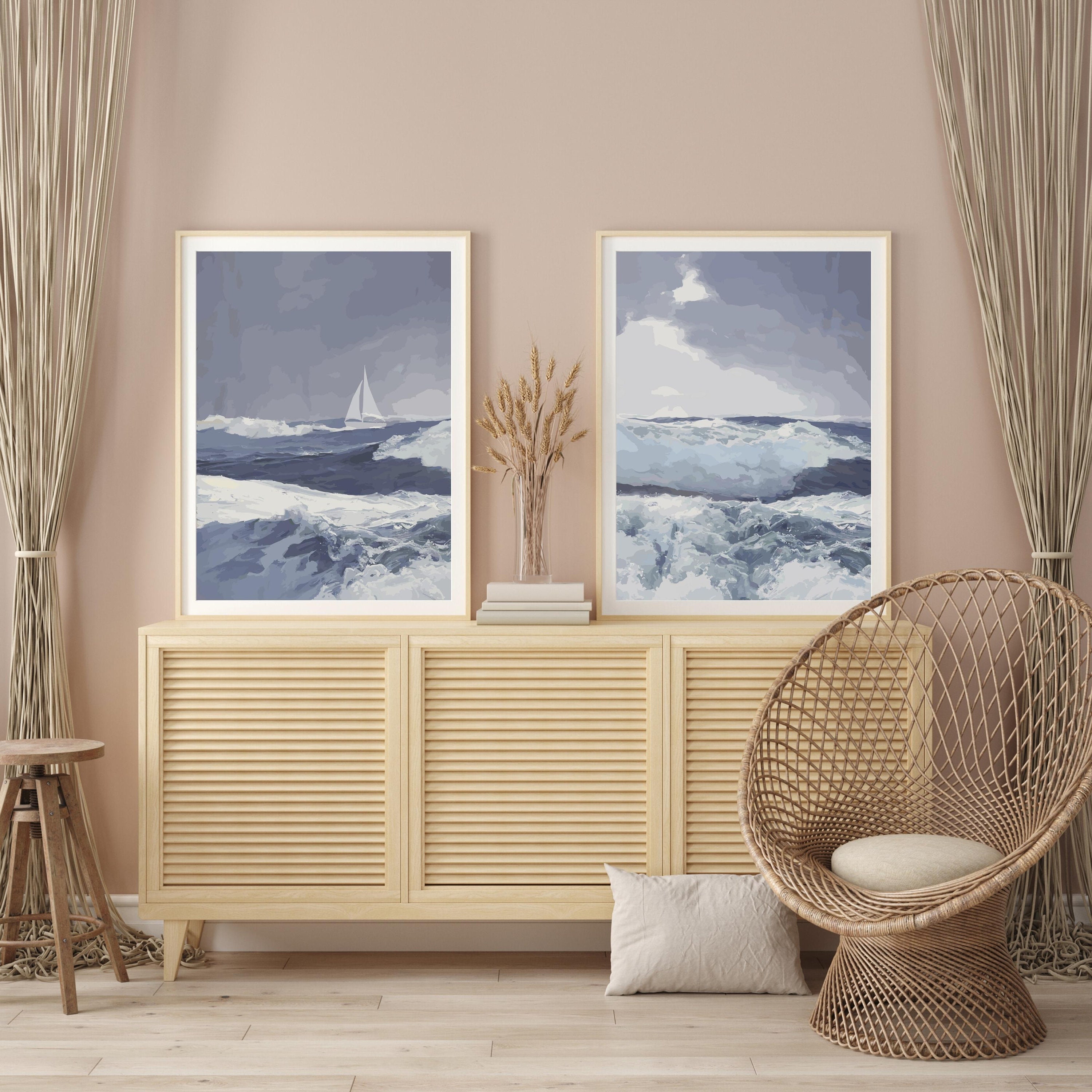 Abstract Dark Blue Wave Art Set of 2 Prints Abstract Blue - Etsy