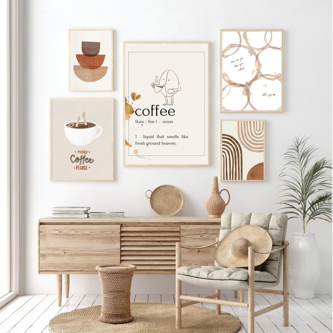 Abstract Coffee Art, Coffee Gallery Wall Set of 5 Prints, Coffee Bar ...