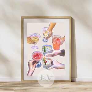 Stampa Cheers / Stampa carrello bar / Decorazione carrello bar / Arte murale rosa preppy / Arte carrello bar / Segno Cheers / Arte murale stampabile / Download digitale