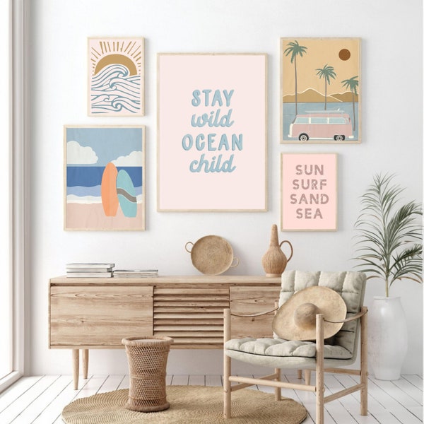 Boho Surf Gallery Wall Art, Set of 5 Prints, Surf Nursery Decor,Boho Beach Printable,Surfers Room Decor,Boho Beach Decor,DIGITAL DOWNLOAD