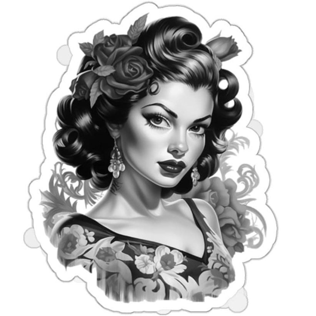 Black and White Pinup Sticker Diecut Sticker Etsy