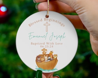 Noah&#39;s Ark Baptism Christmas Ornament, Kids Baptism Christmas Ornament, Christening Ornament, Baptism Gift for Kid, Christening Gift for Kid