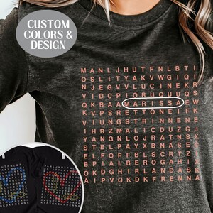 Personalized Word Search Shirt Gift, Custom Name Shirt, Name Puzzle Shirt Anniversary Gift, Kids Shirt Gift Mom Dad Couple Shirt Valentines