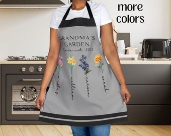 Grandmas Mamas Garden Apron, Mom Gift, Grand mom Gift, Bonus Mom Gift, Birthday Gift, Birth Flower Gift, Garden Apron, Wildflower Apron