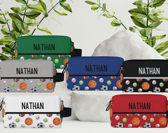 Personalized Name Sports Balls Toiletry Accessory Boy Bag, Custom Travel Bag for Kid, Monogram Name Toiletry Bag Gift, Teen Boy Toiletrybags