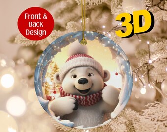 3D Polar Bear Christmas Breakthrough Ornament, Christmas Hole In the Wall Ornament, 3D Inflated Christmas Ornament, Broken Wall Xmas Decor