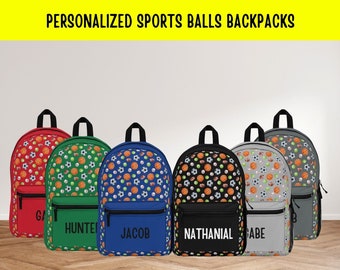 Kids Backpack Personalized Boys Sports Balls Accessory Bag, Custom Monogrammed Kids back-to-school, Teen Boy Backpack Gift, Kid Toiletry Bag