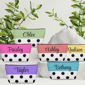 Personalized Polka Dot Travel Accessory Cosmetic Toiletry Bag Gift, Teenage Girl Custom Makeup Bag, Travel Bag for Kids, Best Friends Gift