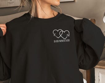 Sweat personnalisé Saint-Valentin pour couple coeurs initiales, sweat-shirt Saint Valentin pour cadeau femme, chemise initiale, sweat-shirt coeur couple