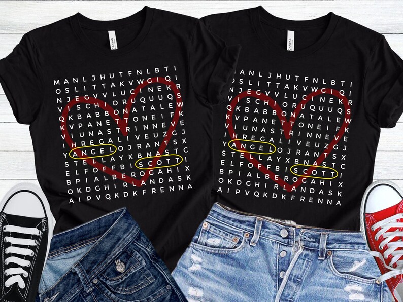 Personalized Word Search Shirt Gift, Custom Name Shirt, Name Puzzle Shirt Anniversary Gift, Kids Shirt Gift Mom Dad Couple Shirt Valentines