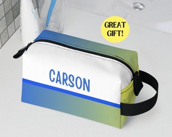 Personalized Name Blue Yellow Ombre Toiletry Bag Gifts, Custom Accessory Travel Bag for Kids, Monogram Name Toiletry Bag Gift, Toiletrybags