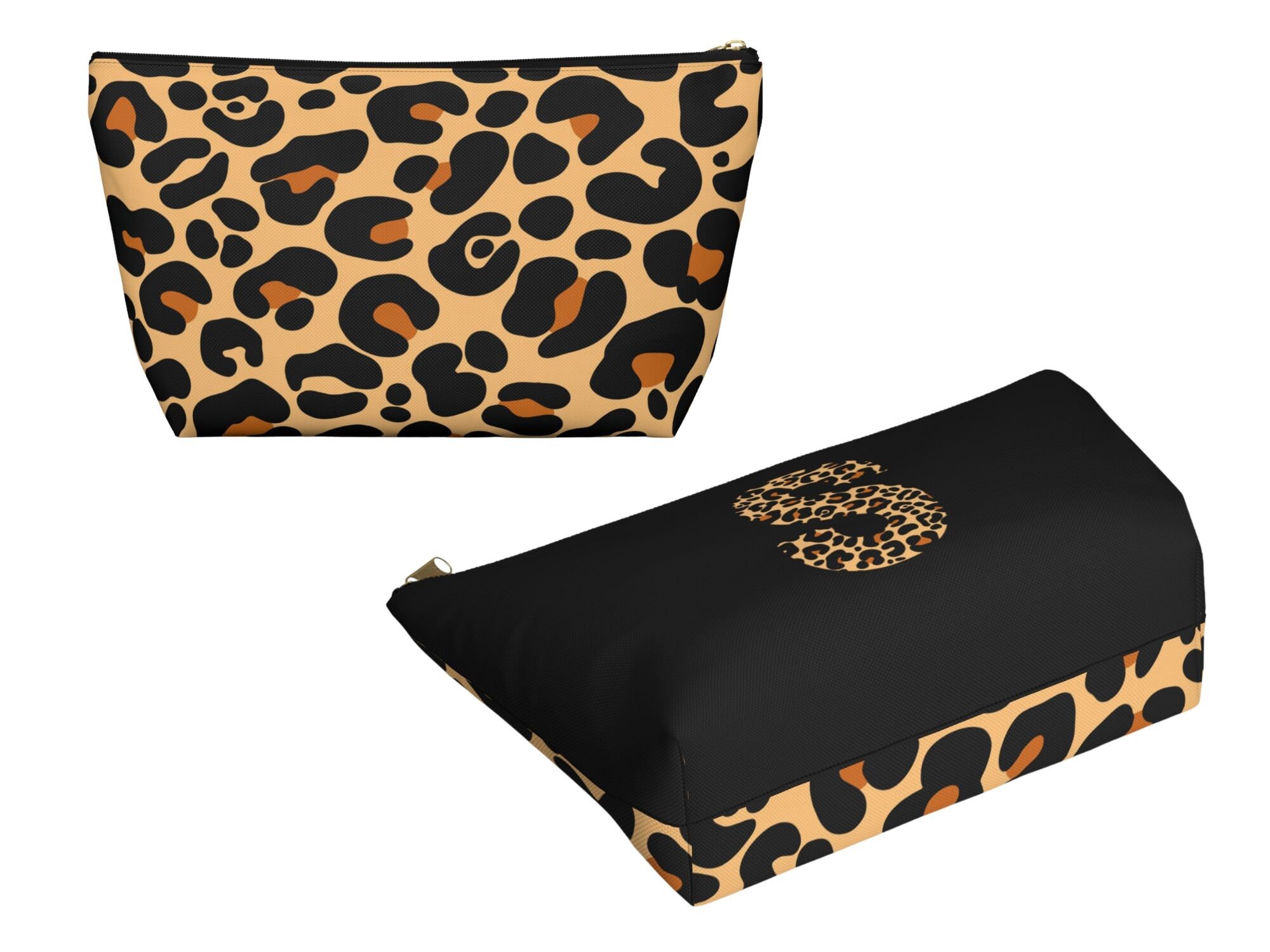 Custom Monogram Name Cheetah Print Cosmetic Accessory Bag, Personalized