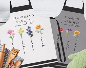 Gepersonaliseerd cadeau voor oma, aangepaste oma's geboortemaand bloementuinschort, moederverjaardagscadeau, kerstcadeau voor moederdag, begaafde moeder