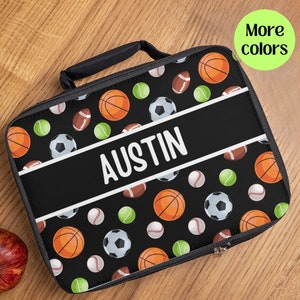 Sacs à lunch de sport personnalisés, boîte à lunch monogrammée pour garçons, sac de récipient de nourriture personnalisé pour adolescent, récipients de repas d'école de ballons de sport