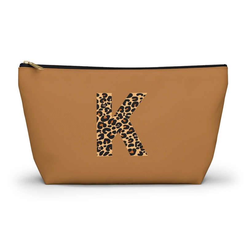 Custom Monogram Name Cheetah Print Cosmetic Accessory Bag, Personalized