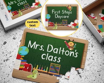 Custom School Puzzle, Personalized Daycare Toy, Teacher Gift, Learning Toddler Toy, Birthday Gift, Stocking Stuffer, Chalkboard Kids Game