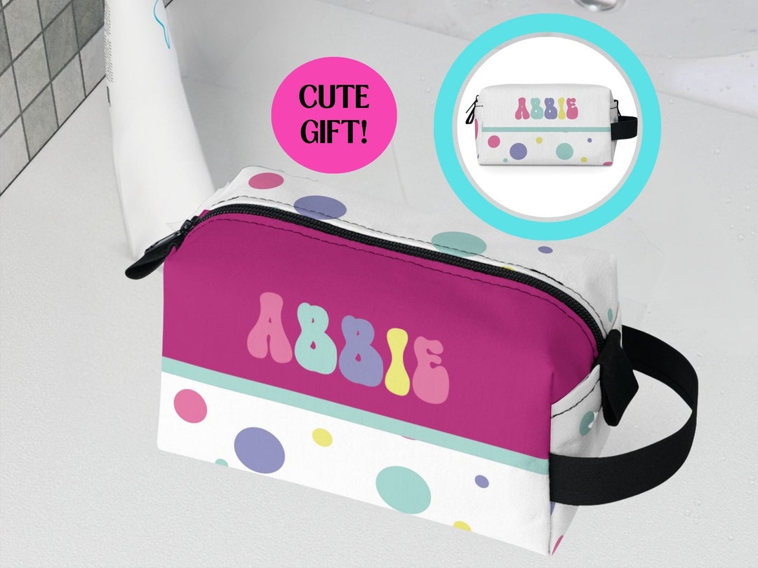 Personalized Name Polka Dot Girls Toiletry Bag Gift, Custom Accessory ...