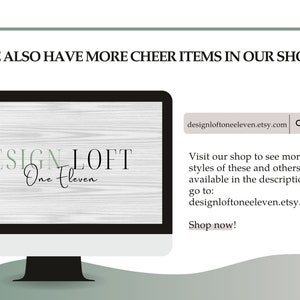 K&ouml;nnte beinhalten: Ein Computerbildschirm zeigt den Text "DESIGN LOFT One Eleven" und die Website-Adresse "designloftoneeleven.etsy.com" an. Der Text "Besuchen Sie unseren Shop, um mehr Stile dieser und anderer zu sehen. Link in der Beschreibung verf&uuml;gbar oder gehen Sie zu: designloftoneeleven.etsy.com Jetzt kaufen!" wird ebenfalls auf dem Bildschirm angezeigt.