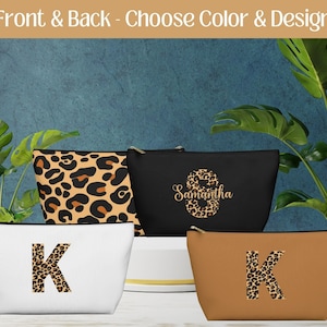 Trousse d'accessoires cosmétiques personnalisée avec nom guépard, nom personnalisé, trousse de toilette de voyage maquillage, impression animale pour femme, cadeau pour elle