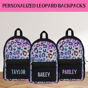 Kids Backpacks Personalized, Girls Backpack, Leopard Animal Print Backpack Accessory Travel Bag, Custom Kid Bookbag, Teen Girl Backpack Gift