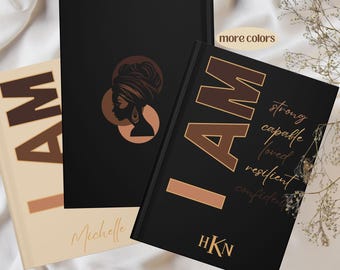 Custom I Am Melanin Positive Affirmation Journal Notebook, Personalized Memory Keepsake Journal, Black Girl Magic Gift for Woman Journal