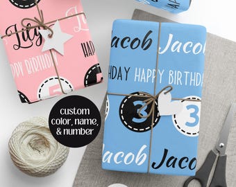 Name Age Personalized Gift Wrap, Personalized Birthday Gift Wrapping Paper, Personalized Gift Wrap, Party Gift Wrap, Custom Wrapping Paper