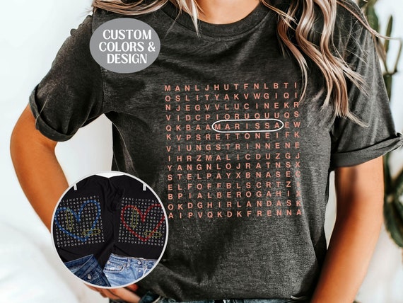 Personalized Word Search Shirt Gift, Custom Name Shirt Name Puzzle Shirt Anniversary Birthday Gift Kids Gift Mom Dad Couple Shirt Valentines