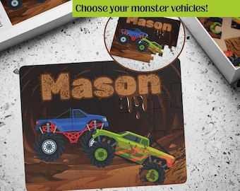 Mud Monster Truck Personalized Jigsaw Puzzle, Learning Toys, Birthday Gift for Boy, Stocking Stuffers, Gifts for Kids, Toddler Toy, Boy Gift
