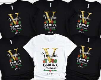 Personalized Monogrammed Family Name Christmas Shirt, Custom Group Christmas Shirt, Custom Letter Family Group Shirt, Christmas Group TShirt