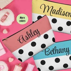 Personalized Accessory Bag Teenage Girl Gift, Cheerleader Gift, Monogram Makeup Bag Best Friend Bridesmaid Gift, Polka Dot Custom Name Bag