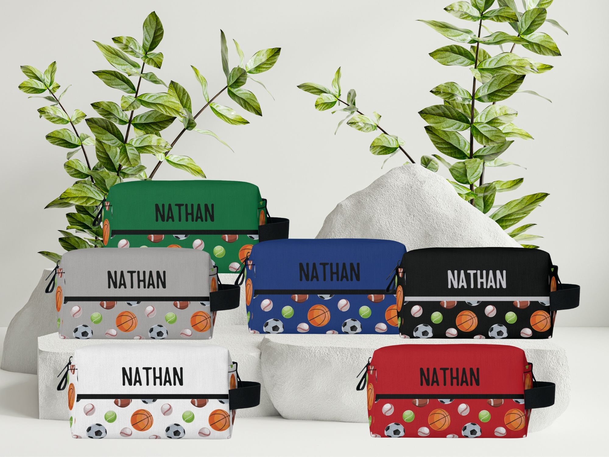 Personalized Name Sports Balls Toiletry Accessory Boy Bag, Custom Travel Bag for Kid, Monogram ...