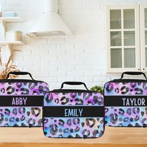 Lunch Box, Leopard Personalized Girls Lunch Bag, Monogrammed Women Lunch Box Gift, Custom Teen Girl Bagged Food, Animal Print School Bag