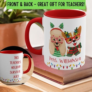 Personalized Teacher Christmas Mug Gift with Dogs, Customized Teacher Mugs, Teacher Appreciation Dog Mugs, Cute Custom Teacher Name Mug Gift