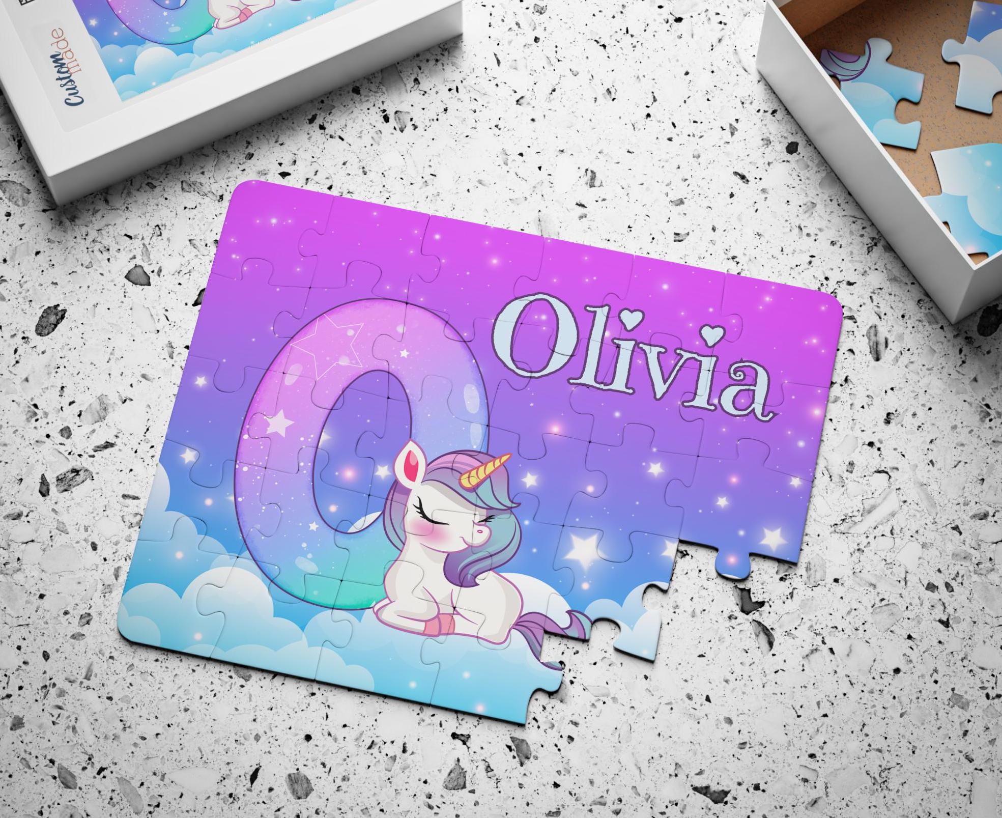 Cute Magical Unicorn Personalized Jigsaw Puzzle, Learning Toys, Birthday Gifts for Girls, Stocking Stuffers, Gifts for Kids, Toddler Toys