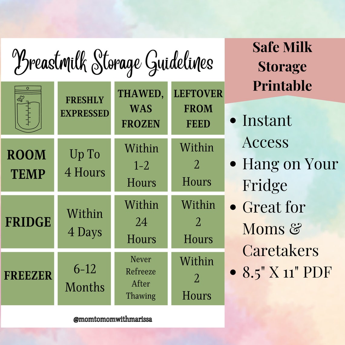 Breastmilk Storage Guidelines Printable Pumping Safe Milk Storage