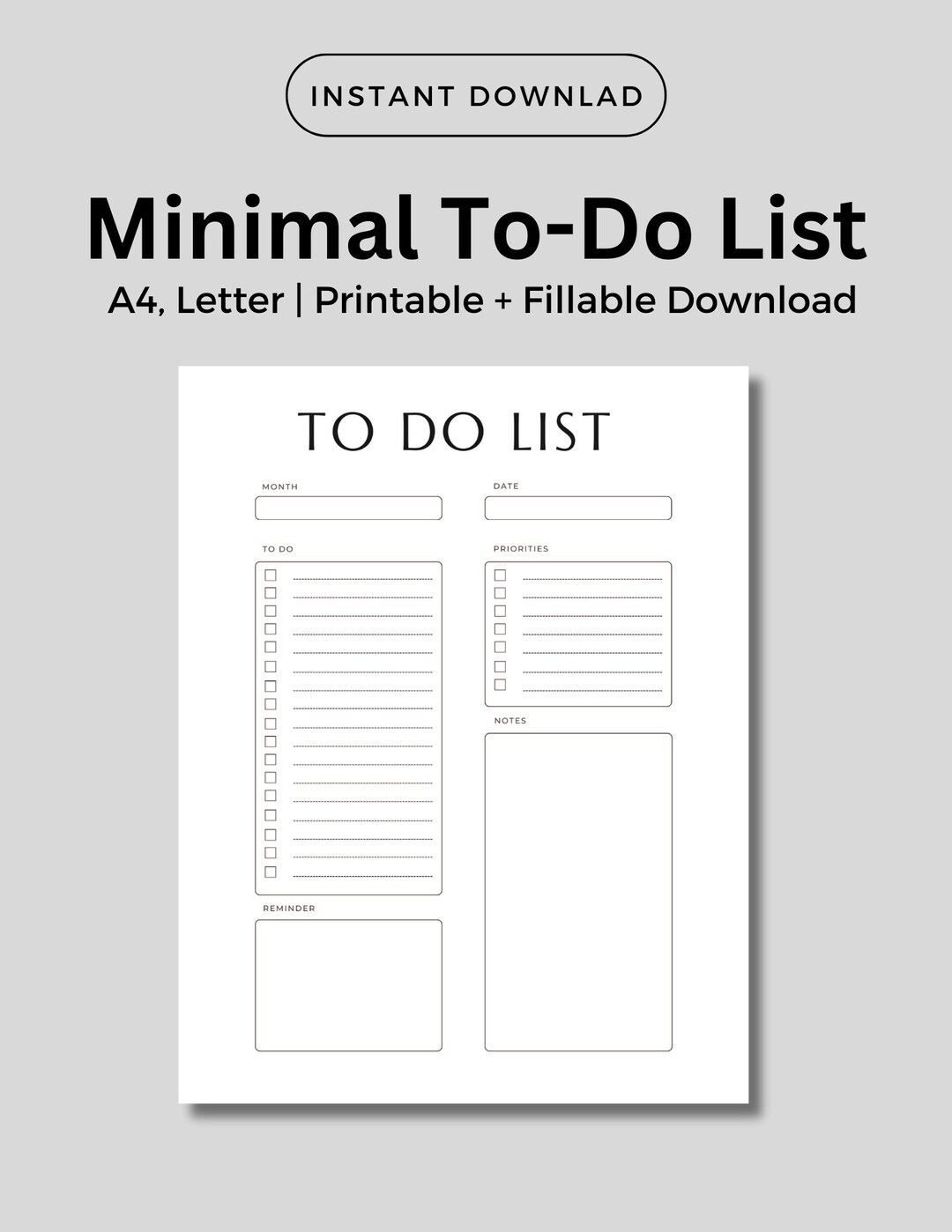 Minimal to Do List Printable, Tasks List Organizer Template ...