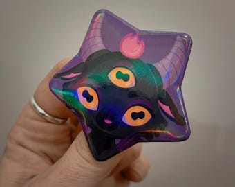 Baby Baphomet star holographic button