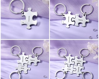Puzzle Keychain, Puzzle Keyring, Jigsaw Keychain, Custom Puzzle Keychain Set, Puzzle piece keychain for couples, Keychain gift for friends,
