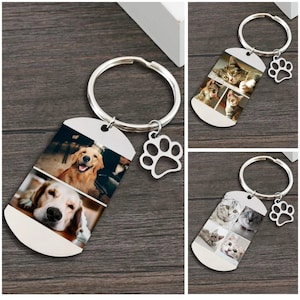 Custom pet keychain personalized photo gift for dog cat lover dog dad cat mom memorial keepsake portrait keyring